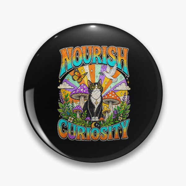 Item preview, Nourish Curiosity Psychedelic Tuxedo Cat Cottagecore Art designed and sold by b3ida-zl.