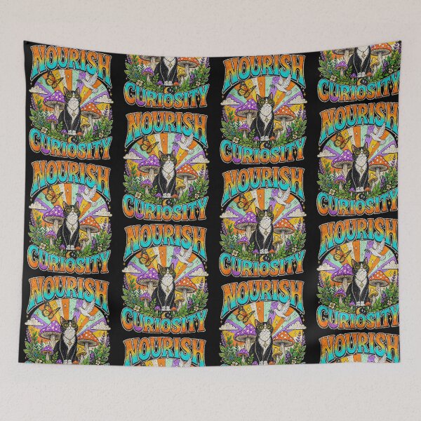 Item preview, Nourish Curiosity Psychedelic Tuxedo Cat Cottagecore Art designed and sold by b3ida-zl.