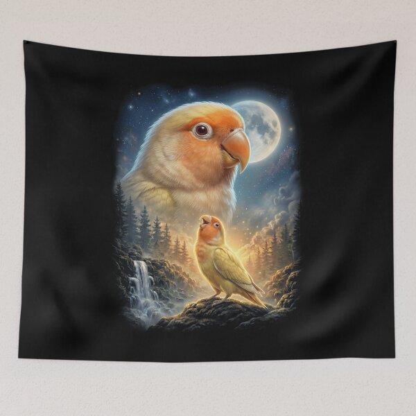 Item preview, Funny Lutino Lovebird Howling Moon Art Parrot Lover designed and sold by DoodleTortle.