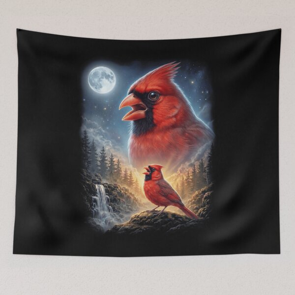 Item preview, Funny Northern Cardinal Howling Moon Art Bird Lover Birding designed and sold by DoodleTortle.