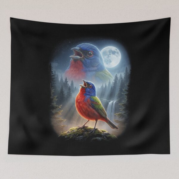 Item preview, Funny Painted Bunting Howling Moon Art Bird Lover Birding designed and sold by DoodleTortle.