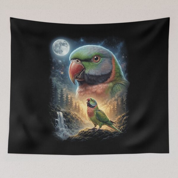 Item preview, Funny Red Breasted Parakeet Howling Moon Art Parrot Lover designed and sold by DoodleTortle.