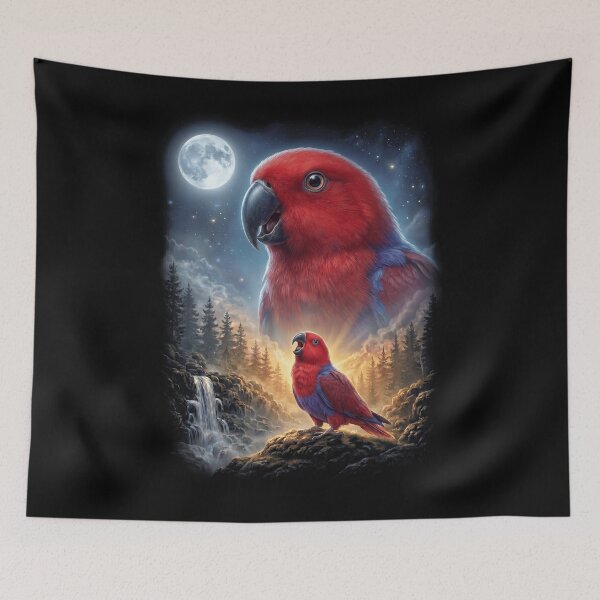 Item preview, Funny Red Eclectus Howling Moon Art Parrot Lover designed and sold by DoodleTortle.