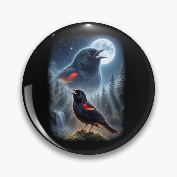 Item preview, Funny Red winged Blackbird Howling Moon Art Bird Lover Birding designed and sold by DoodleTortle.