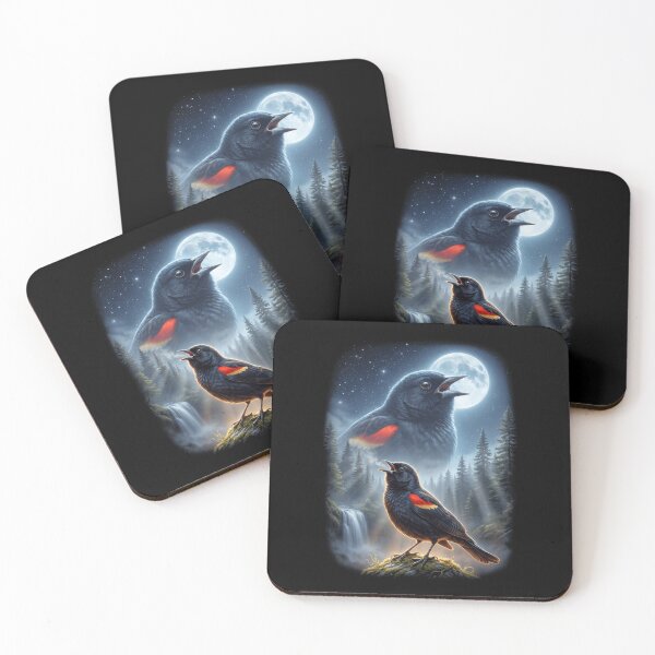 Item preview, Funny Red winged Blackbird Howling Moon Art Bird Lover Birding designed and sold by DoodleTortle.