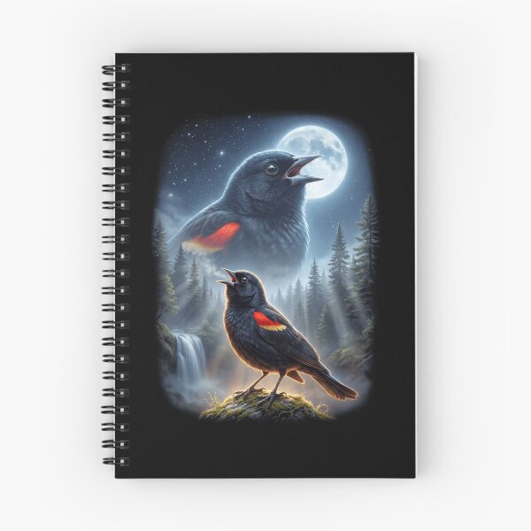 Item preview, Funny Red winged Blackbird Howling Moon Art Bird Lover Birding designed and sold by DoodleTortle.