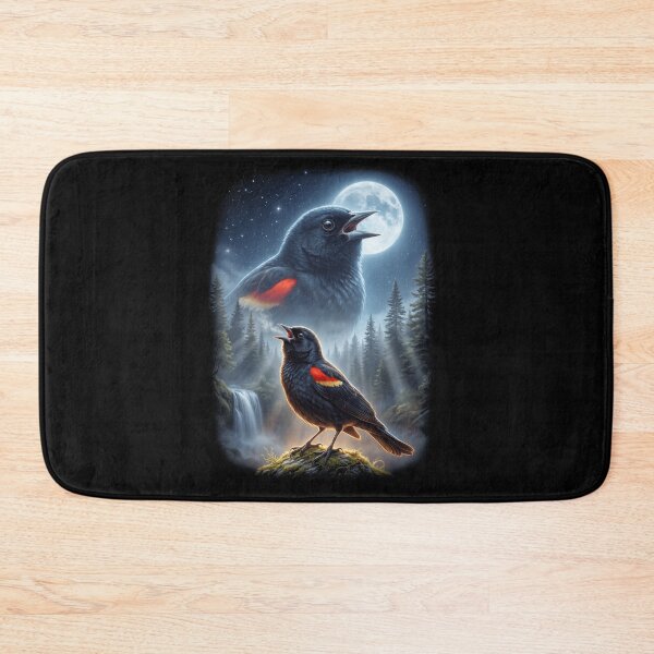 Item preview, Funny Red winged Blackbird Howling Moon Art Bird Lover Birding designed and sold by DoodleTortle.