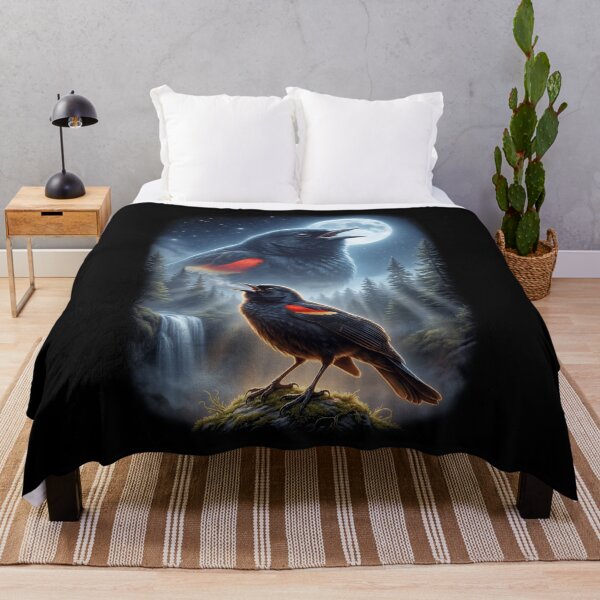 Item preview, Funny Red winged Blackbird Howling Moon Art Bird Lover Birding designed and sold by DoodleTortle.
