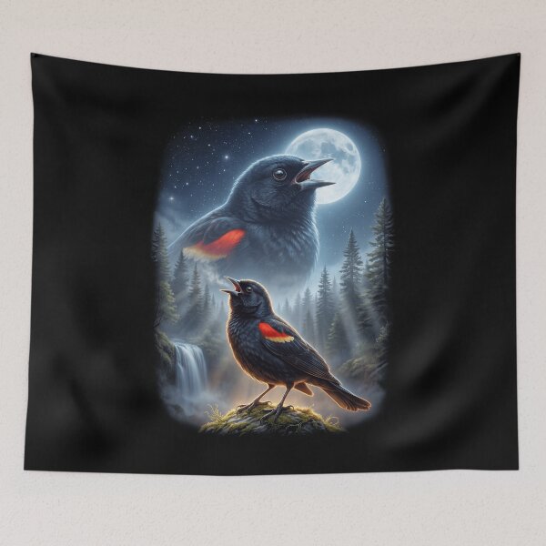 Item preview, Funny Red winged Blackbird Howling Moon Art Bird Lover Birding designed and sold by DoodleTortle.