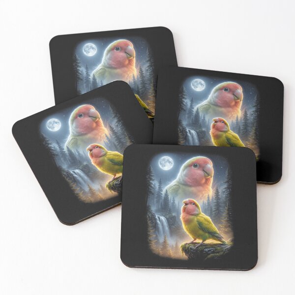 Item preview, Funny Rosy Faced Lovebird Howling Moon Art Parrot Lover designed and sold by DoodleTortle.