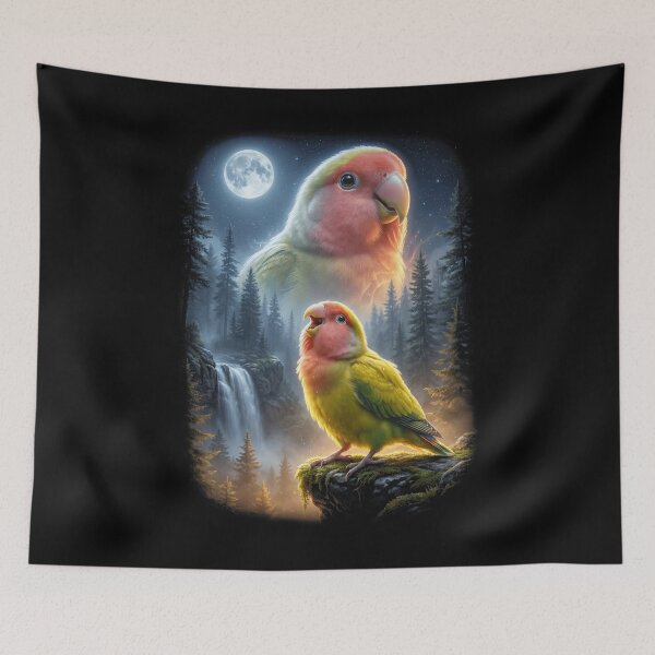 Item preview, Funny Rosy Faced Lovebird Howling Moon Art Parrot Lover designed and sold by DoodleTortle.