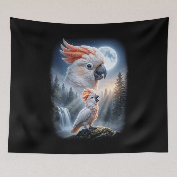 Item preview, Funny Salmon crested Cockatoo Howling Moon Art Parrot Lover designed and sold by DoodleTortle.