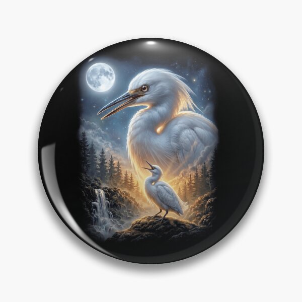 Item preview, Funny Snowy Egret Howling Moon Art Bird Lover Birding designed and sold by DoodleTortle.