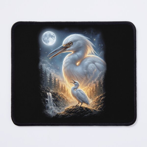 Item preview, Funny Snowy Egret Howling Moon Art Bird Lover Birding designed and sold by DoodleTortle.