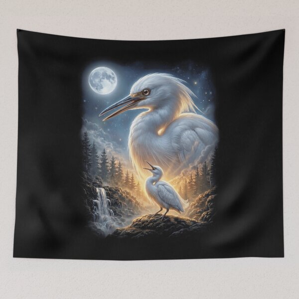 Item preview, Funny Snowy Egret Howling Moon Art Bird Lover Birding designed and sold by DoodleTortle.