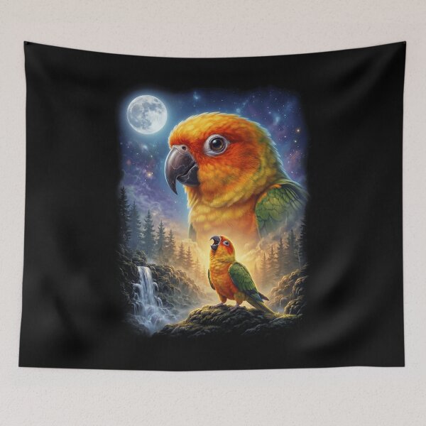 Item preview, Funny Sun Conure Howling Moon Art Parrot Lover designed and sold by DoodleTortle.