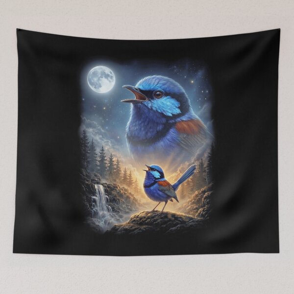 Item preview, Funny Superb Fairy wren Howling Moon Art Bird Lover Birding designed and sold by DoodleTortle.