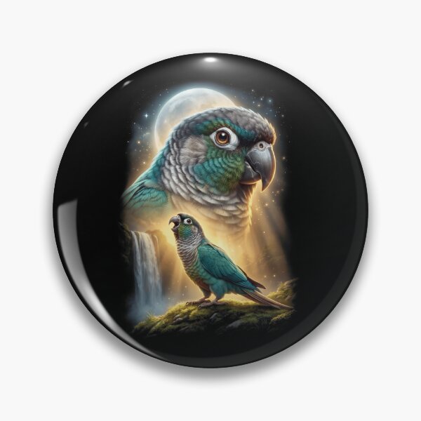 Item preview, Funny Turquoise Green Cheeked Conure Howling Moon Art Parrot Lover designed and sold by DoodleTortle.