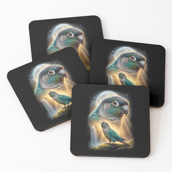 Item preview, Funny Turquoise Green Cheeked Conure Howling Moon Art Parrot Lover designed and sold by DoodleTortle.