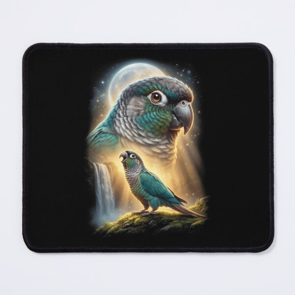 Item preview, Funny Turquoise Green Cheeked Conure Howling Moon Art Parrot Lover designed and sold by DoodleTortle.