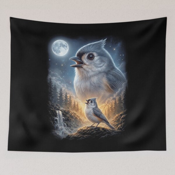 Item preview, Funny Tufted Titmouse Howling Moon Art Bird Lover Birding designed and sold by DoodleTortle.