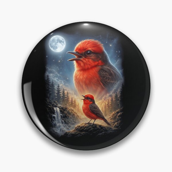 Item preview, Funny Vermilion Flycatcher Howling Moon Art Bird Lover Birding designed and sold by DoodleTortle.