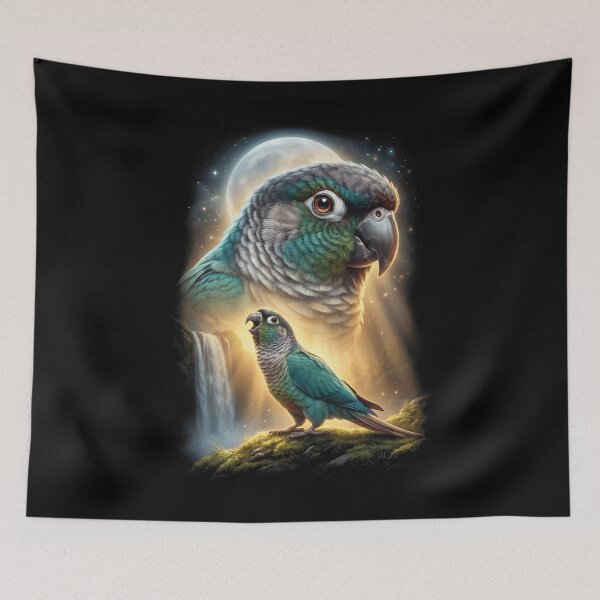 Item preview, Funny Turquoise Green Cheeked Conure Howling Moon Art Parrot Lover designed and sold by DoodleTortle.