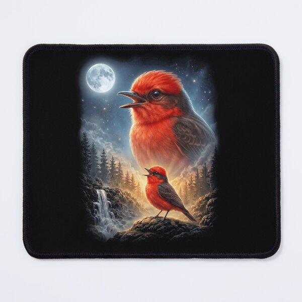 Item preview, Funny Vermilion Flycatcher Howling Moon Art Bird Lover Birding designed and sold by DoodleTortle.