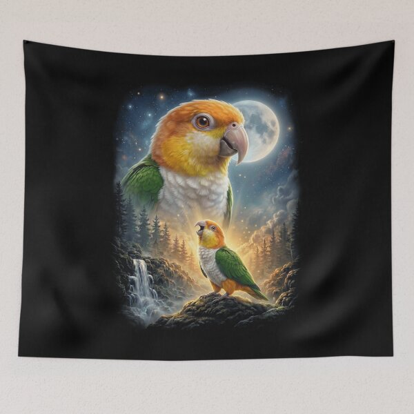 Item preview, Funny White Bellied Caique Howling Moon Art Parrot Lover designed and sold by DoodleTortle.