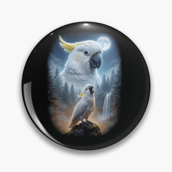 Item preview, Funny White Umbrella Cockatoo Howling Moon Art Parrot Lover designed and sold by DoodleTortle.