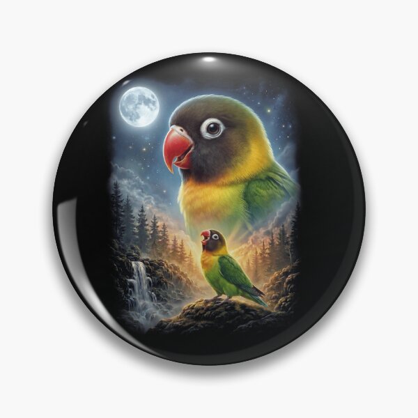 Item preview, Funny Yellow collared Lovebird Howling Moon Art Parrot Lover designed and sold by DoodleTortle.