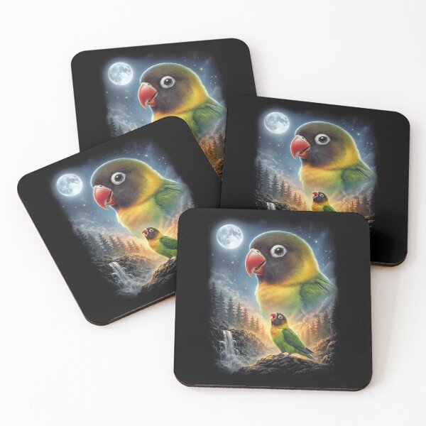 Item preview, Funny Yellow collared Lovebird Howling Moon Art Parrot Lover designed and sold by DoodleTortle.