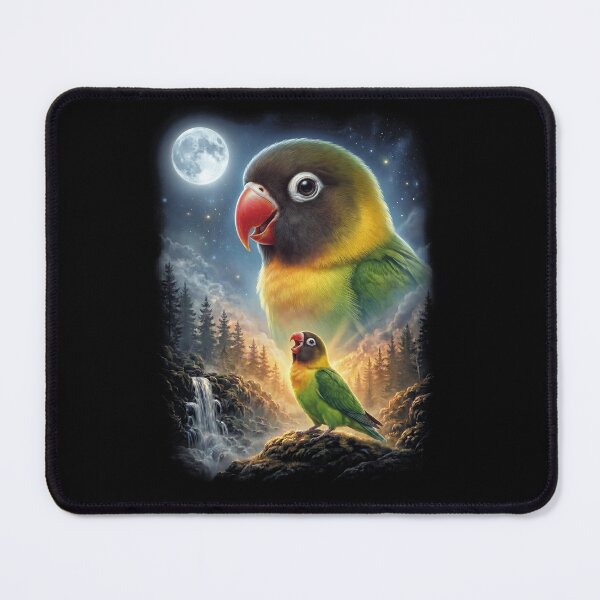 Item preview, Funny Yellow collared Lovebird Howling Moon Art Parrot Lover designed and sold by DoodleTortle.