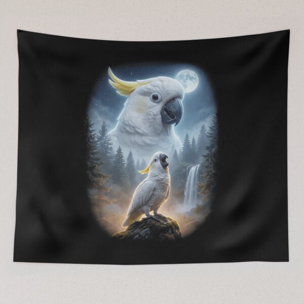 Item preview, Funny White Umbrella Cockatoo Howling Moon Art Parrot Lover designed and sold by DoodleTortle.