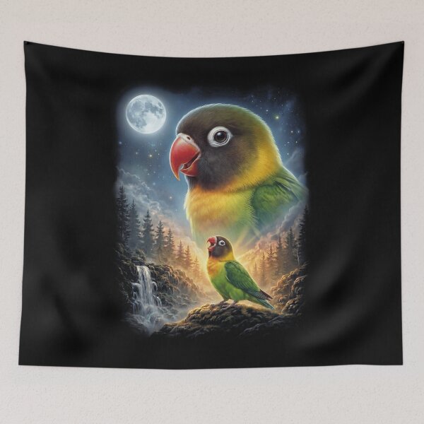 Item preview, Funny Yellow collared Lovebird Howling Moon Art Parrot Lover designed and sold by DoodleTortle.