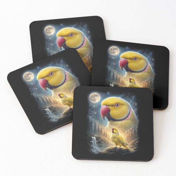 Item preview, Funny Yellow Ringneck Parakeet Howling Moon Art Parrot Lover designed and sold by DoodleTortle.