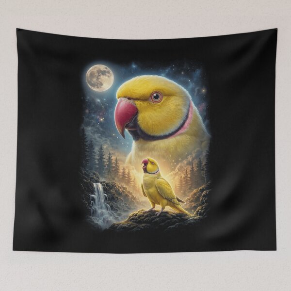 Item preview, Funny Yellow Ringneck Parakeet Howling Moon Art Parrot Lover designed and sold by DoodleTortle.
