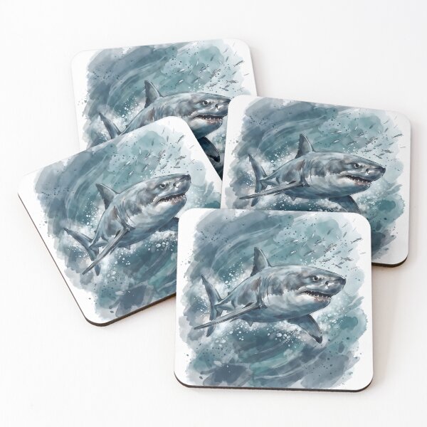 Item preview, Great White Shark Ocean Blue Watercolor Illustration designed and sold by RubisLeaf.