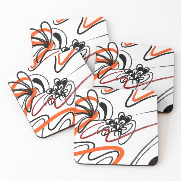 Item preview, Bold Abstract Floral Scribble – Black Orange Retro Flower Line Art   designed and sold by Moon-Petal.