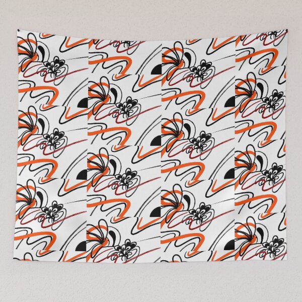 Item preview, Bold Abstract Floral Scribble – Black Orange Retro Flower Line Art   designed and sold by Moon-Petal.
