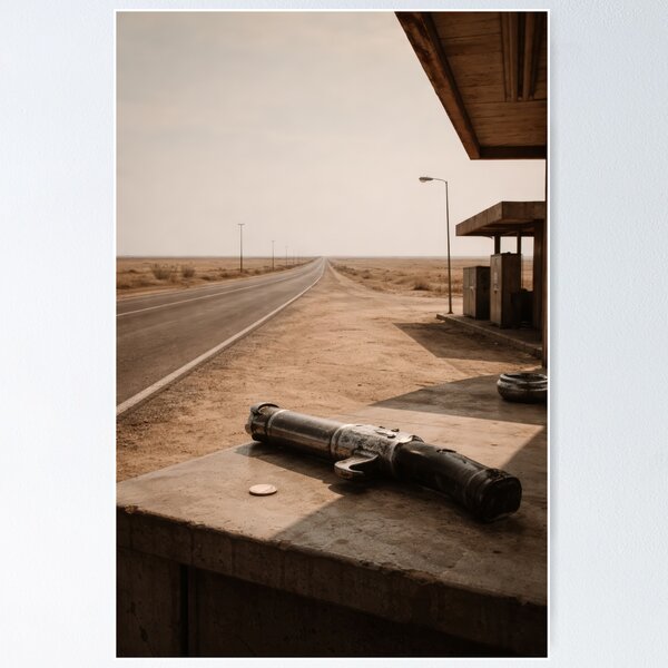 Item preview, Desert Highway Gas Station Weapon Coin Neo Noir Poster designed and sold by Cine8.