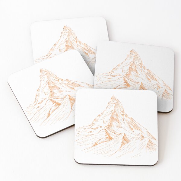 Artikelvorschau, Majestätischer Berggipfel, orangefarbenes minimalistisches Linienkunst-Abenteuerdesign entworfen und verkauft von DesignArtist.ia.