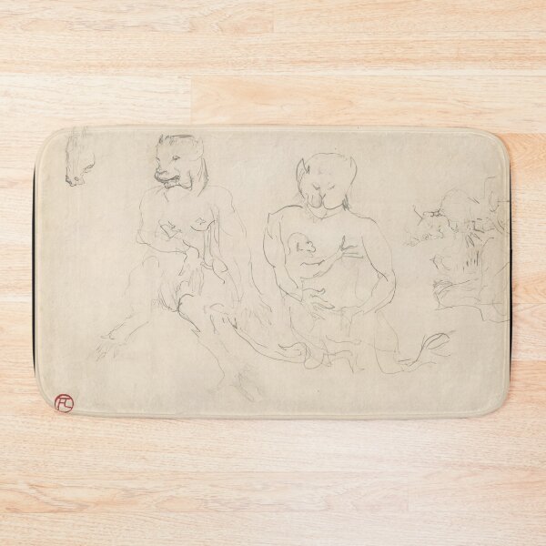 Item preview, Croquis Charge by Henri de Toulouse-Lautrec Surreal Creature Sketch Fine Art Print designed and sold by artofuniverse.