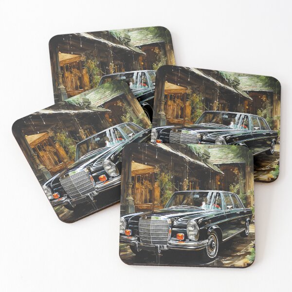 Item preview, Vintage Black Luxury Car In Charming Old Street designed and sold by RevUpDesign.