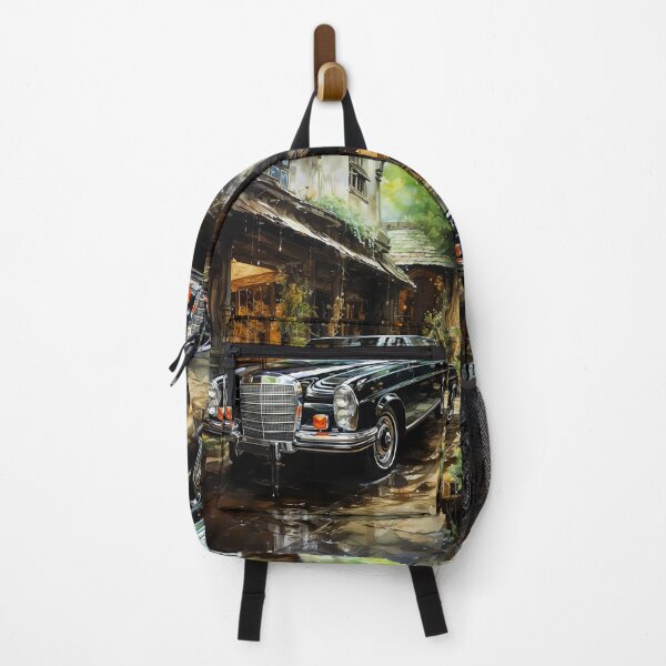 Item preview, Vintage Black Luxury Car In Charming Old Street designed and sold by RevUpDesign.