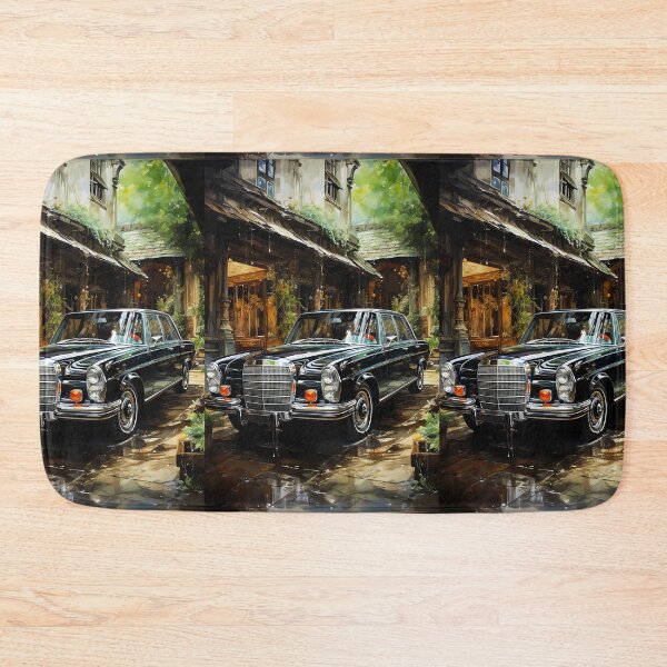 Item preview, Vintage Black Luxury Car In Charming Old Street designed and sold by RevUpDesign.
