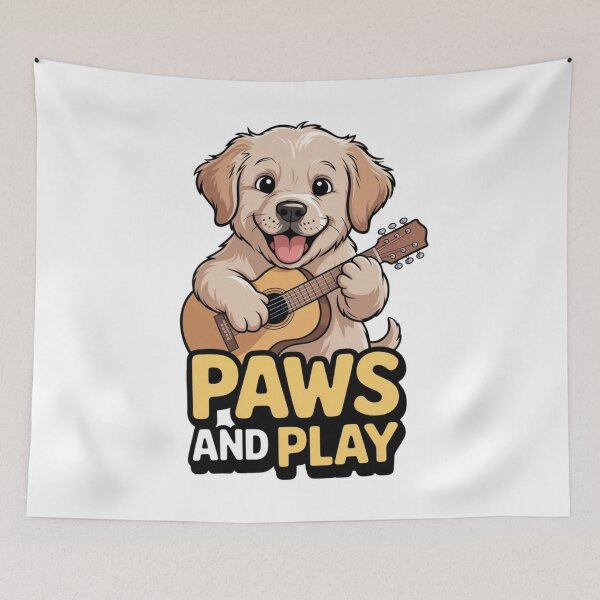 Item preview, Golden Retriever Dog Playing Guitar - Paws and Play Illustration designed and sold by KETO370.