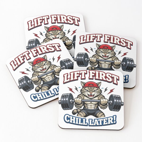 Item preview, Lift First Chill Later Funny Gym Cat Weightlifting Barbell designed and sold by Owcomm.