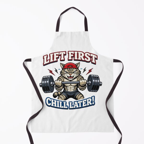 Item preview, Lift First Chill Later Funny Gym Cat Weightlifting Barbell designed and sold by Owcomm.