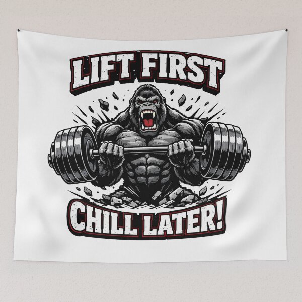 Item preview, Lift First Chill Later Angry Gorilla Weightlifting Barbell Gym designed and sold by Owcomm.